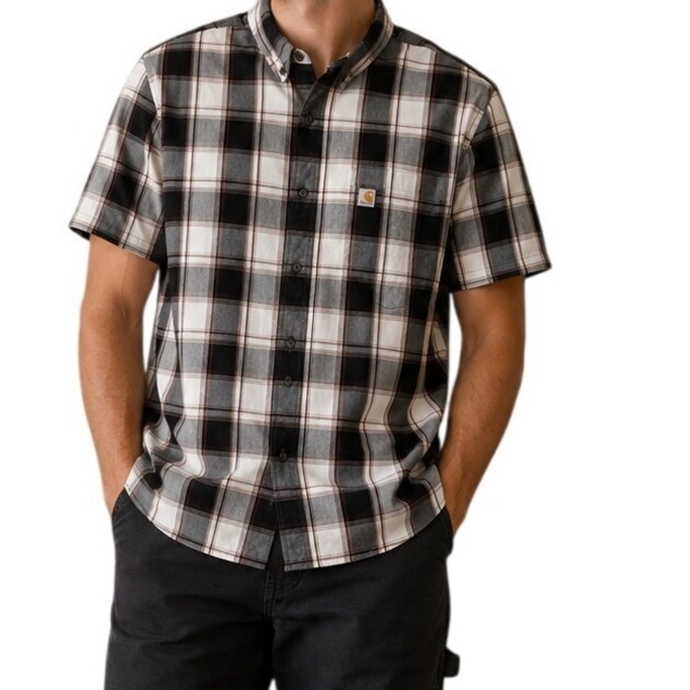 Carhartt Black White‎ Plaid Relaxed Fit Short Sleeve Shirt Men's XL Tall